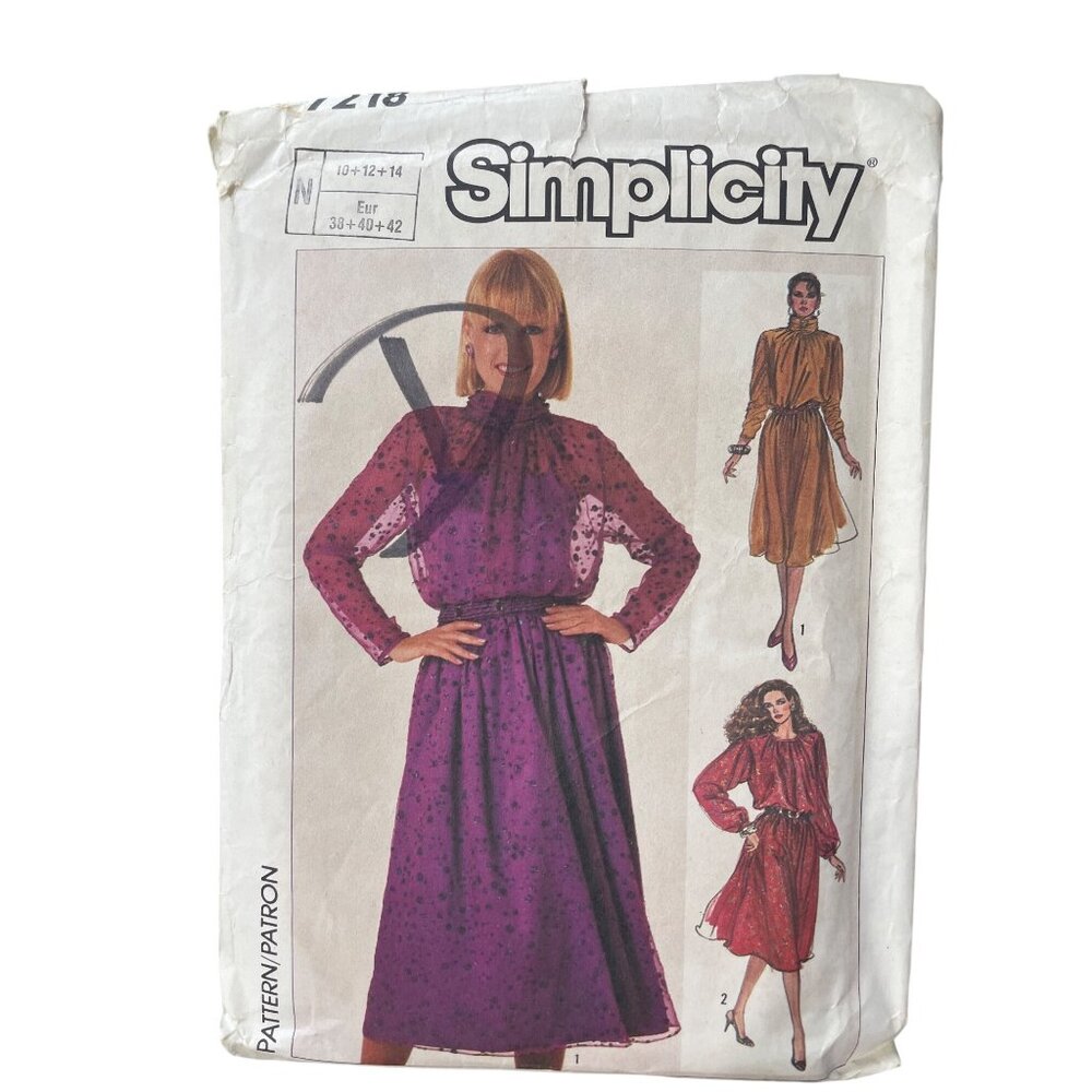 80s Simplicity 7218 Misses Dress Sewing Pattern Sizes 10-12-14 Vintage 1985 CUT